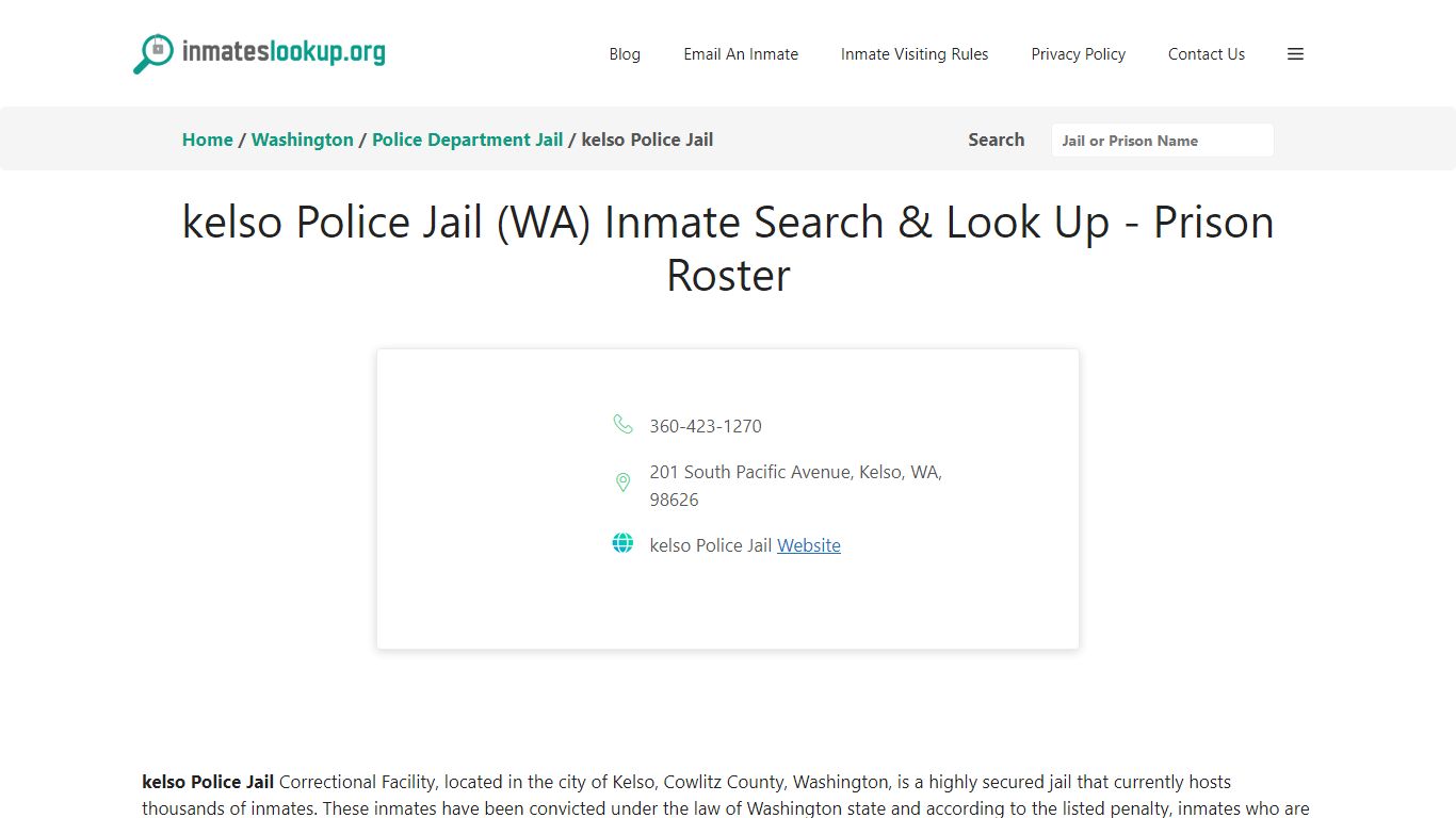 kelso Police Jail (WA) Inmate Search & Look Up - Prison Roster