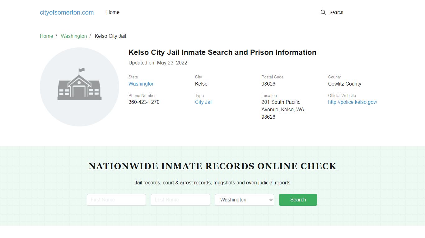 Kelso City Jail Inmate Search and Prison Information