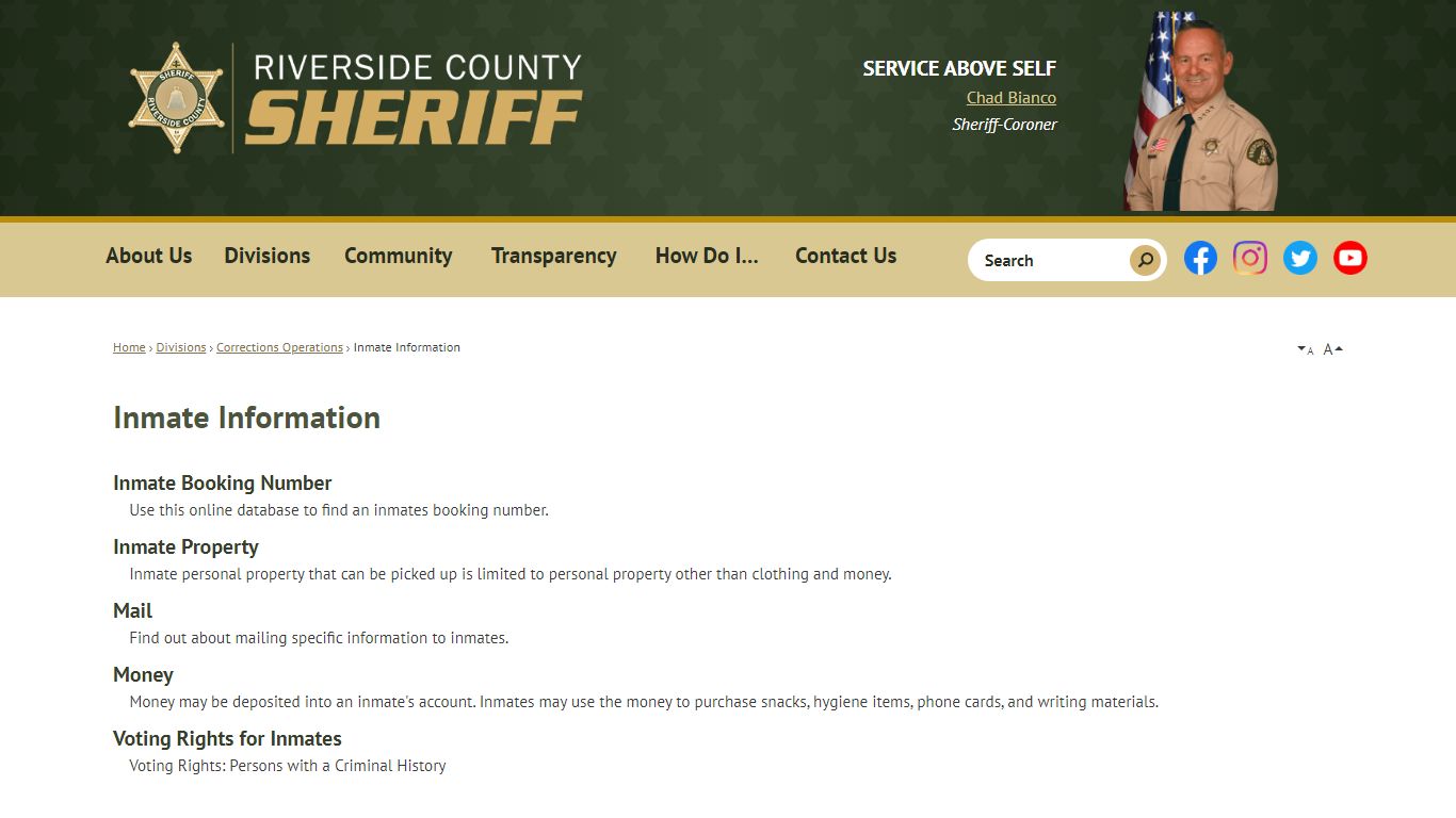 Inmate Information | Riverside County Sheriff, CA